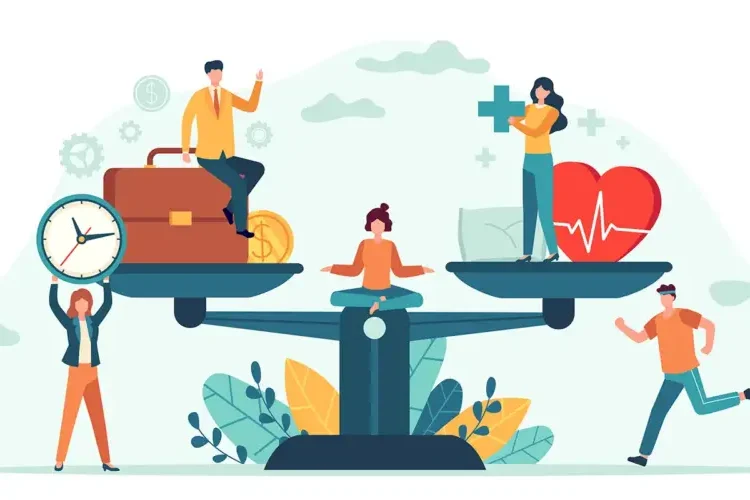 Power-Balance Grafik mit Personen und einer Waage